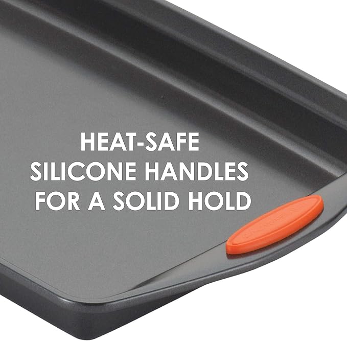 Rachael Ray Yum-o! Bakeware Oven Lovin' Nonstick Loaf Pan, 9-Inch by 5-Inch Steel Pan, Gray with Orange Handles (Pack of 6)
