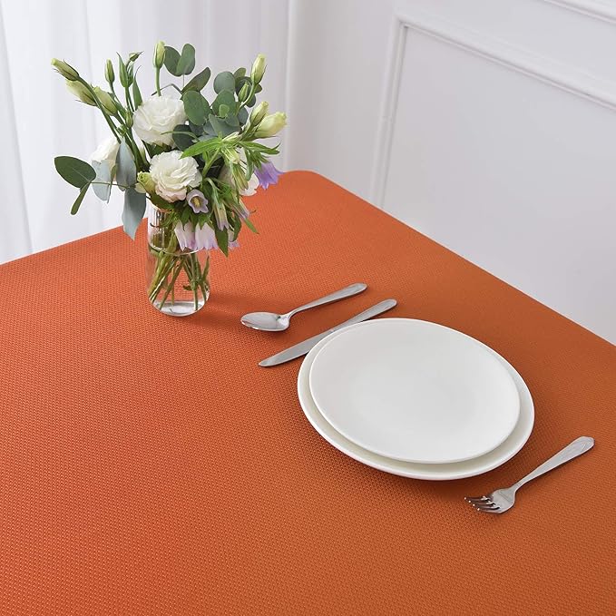 maxmill Jacquard Square Tablecloth Waterproof Spillproof Wrinkle Resistant Soft Textured Table Cloth for Dinner and Party Washable Polyester Fabric, Indoor and Outdoor Use, 60 x 60 Inch, Rust