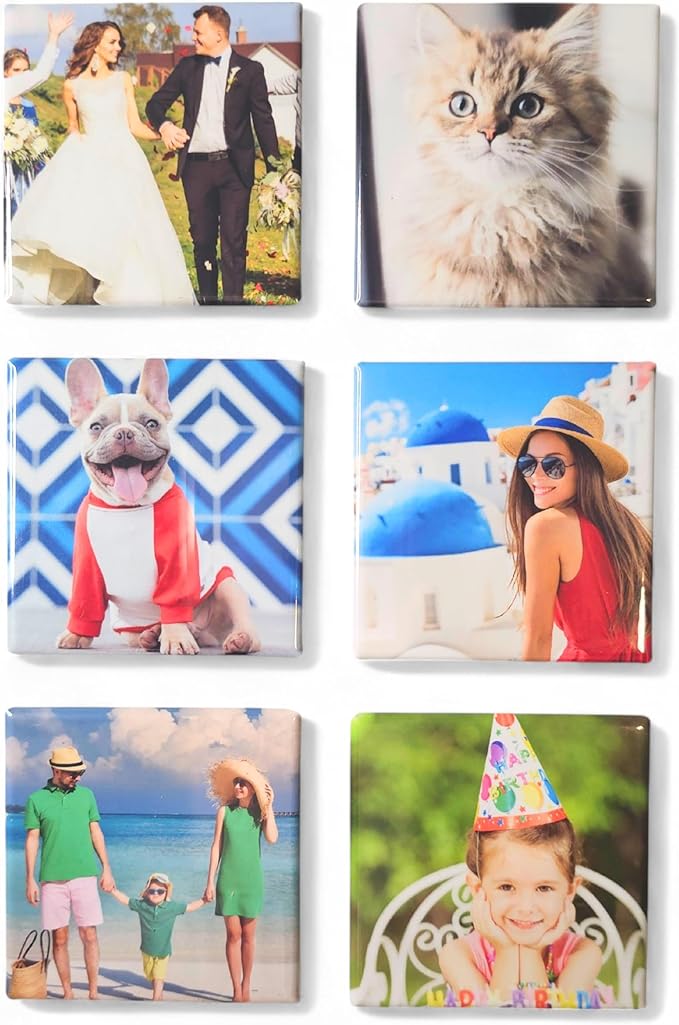 Set of 6 Personalized Refrigerator Magnets (2"x2") – Custom Photo Fridge Magnets – Thoughtful Family & Pet Photo Gift, Birthday Keepsakes, Home or Locker Decor – Handmade, Strong Magnetic Hold