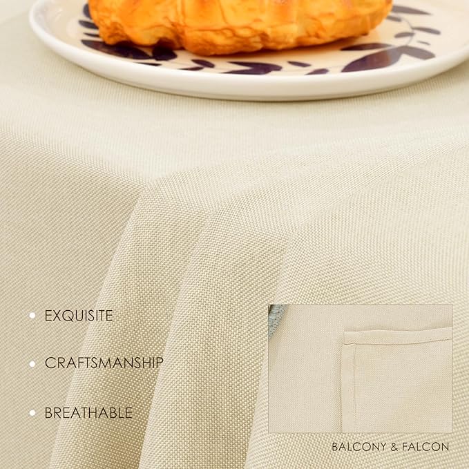 BALCONY & FALCON Table Cloth – Waterproof, Wrinkle Resistant & Washable Rectangle Tablecloth and Table Cover for Dining Room, Kitchen, Outdoor, Party & Birthday Use (Ivory, 55" x 95")