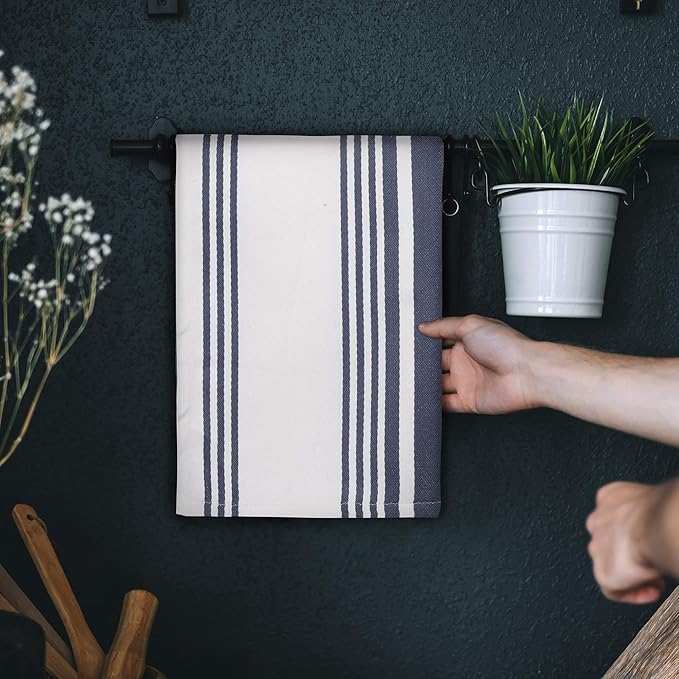 Urban Villa Kitchen Towels 100% Cotton Dish Towels for Kitchen (Set of 6) 20”x30” Dish Cloths Highly Absorbent Kitchen Linen Set with Hanging Loop Perfect for Drying Dishes Cleaning Towels-Blue White