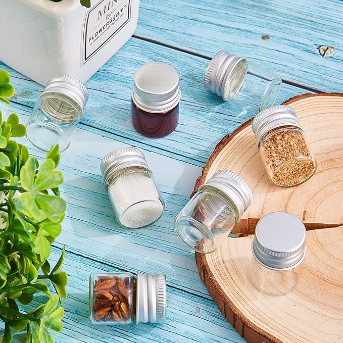 Tessco for you 200 Pcs 5 ml Mini Glass Bottles with Aluminum Cap Tiny Jars Mini Glass Jars Small Clear Vials with Screw Caps Tiny Containers for DIY Craft Storage (Silver)