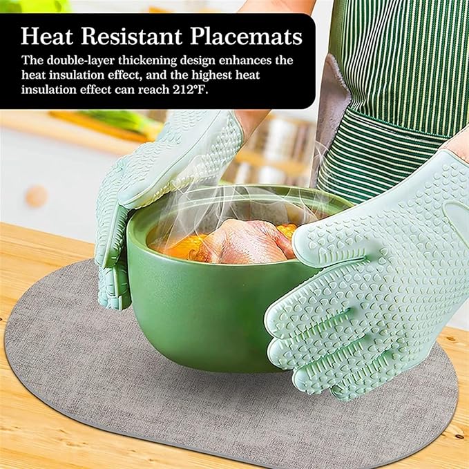 Non-Slip Kitchen Oval Table Placemats Set of 1/4 Faux Leather Dining PU Table Mats Pad Cup Wine Mat Set De Table Decor(Vin Blue,44x30cm 4pcs)