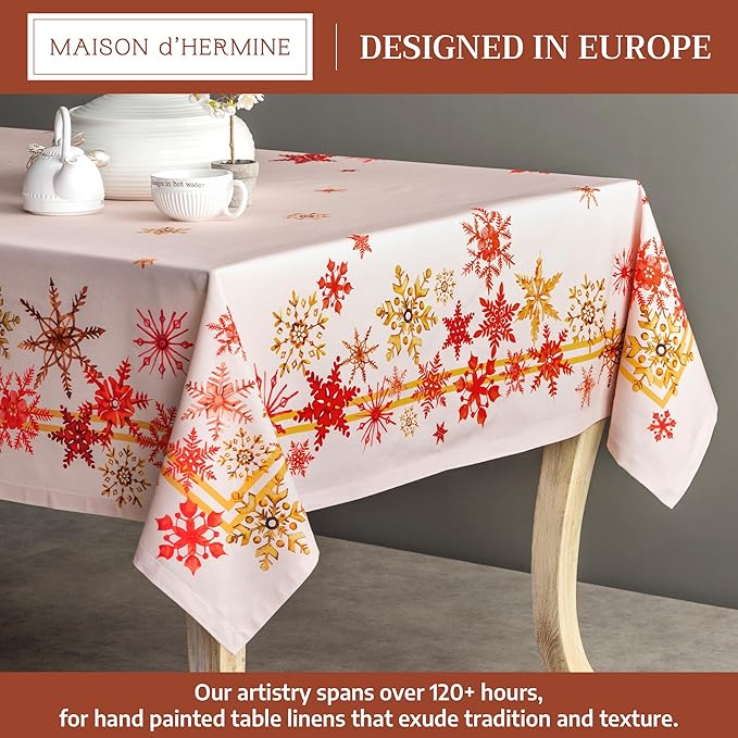 Maison d' Hermine Table Cloth Rectangle Table 100% Cotton 60 x 108 Inches Fall Tablecloth Reusable Everyday Use for Thanksgiving Christmas Decorations Dining Farmhouse Party (Crystal Star)