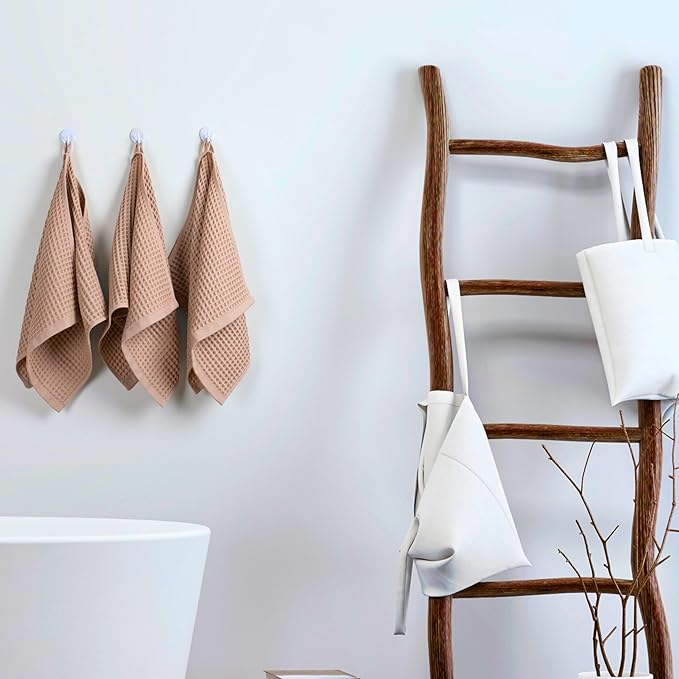 PÜSKÜL Waffle Kitchen & Hand Towel Organic 100% Turkish Cotton Set of 3 Beige - Premium Quality, Soft, Quick-Dry, Absorbent, Lint-Free Waffle Weave Towels 32X16 Inches (3, Beige)