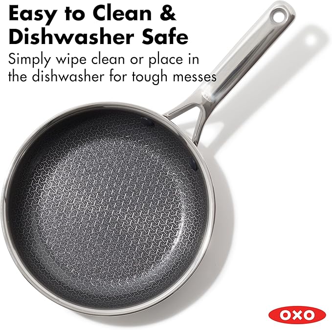 OXO Hybrid 10” Nonstick Stainless Steel Frying Pan, Durable PFAS-Free Ceramic Skillet, Stay-Cool Handle, Induction & All Cooktop Compatible, Dishwasher Safe, Mirror Polished Tri-Ply