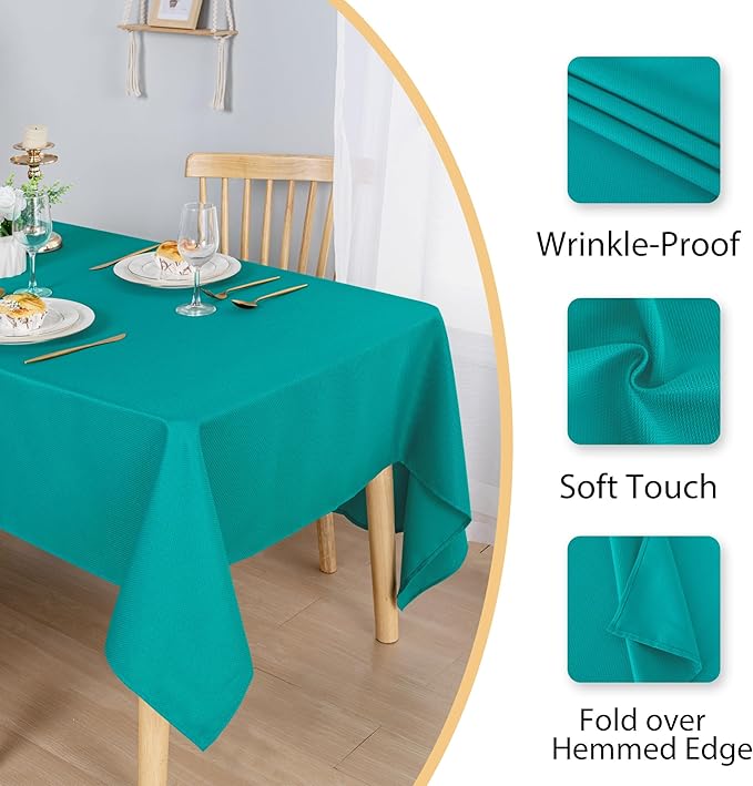 Hiasan 70 X 70 Inch Square Textured Tablecloth - Waterproof Spillproof Antiwrinkle Jacquard Table Cloth for Kitchen and Dining Dinner, Outdoor Picnic, Holiday and Parties, Turquoise