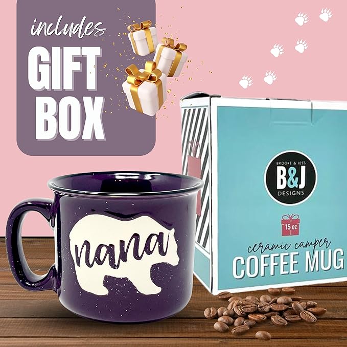 Brooke & Jess Designs Nana Bear Cute Coffee Mug - Grandma Gifts, Mother's Day, Christmas, Birthday (Plum)