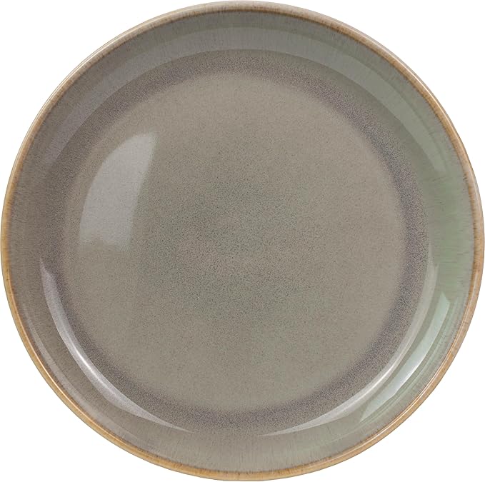 Sango 16-Piece Stoneware Dinnerware Set for 4, Glossy Cream/Green Plates and Bowls Sets with Reactive Glaze, Ceramic Dish Set, Modern Dishes for Everyday Use, Microwave & Dishwasher Safe, Resona Moss