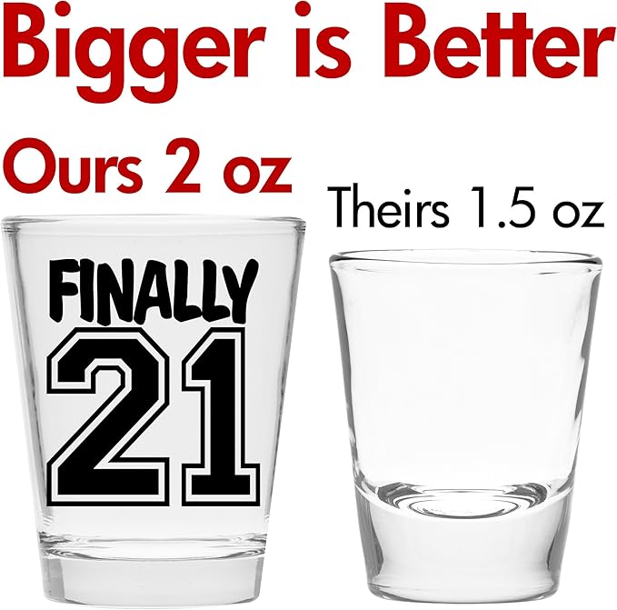 Make Em Laugh Finally 21 Birthday Shot Glass - Birthday Gift - Celebrate Turning Twenty-One - 21st Birthday Gifts for Him or Gifts for Her - Shot Glass for 21st bday