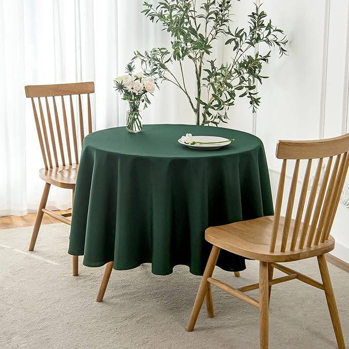 maxmill Round Linen Looking Textured Tablecloth Spill-Proof Wrinkle Free Soft Christmas Table Cloth for Circular Table Cover, for Dining Room Banquet Parties Holiday Dinner, 70 Inch Hunter Green