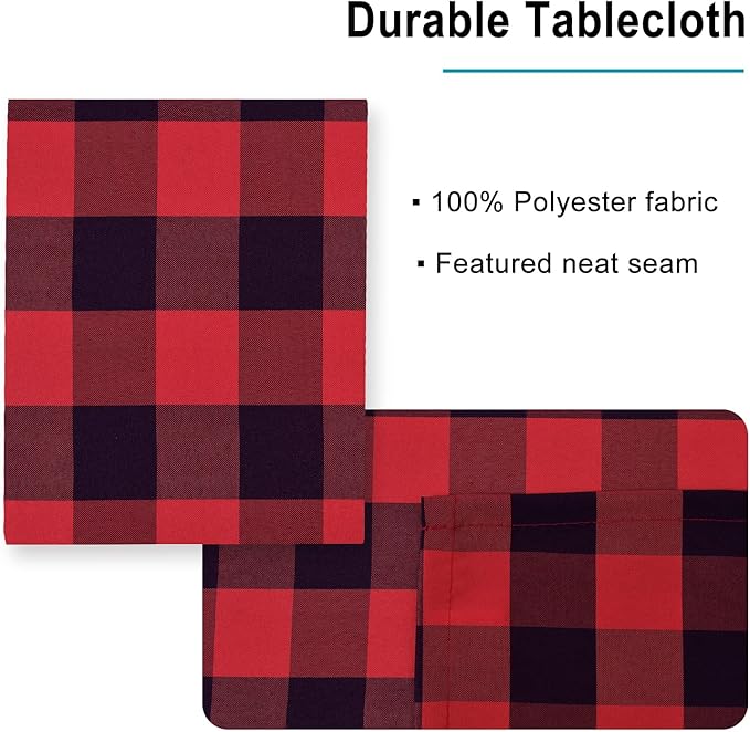 Hiasan Checkered Tablecloth Square - Stain Resistant, Waterproof and Washable Table Cloth Gingham for Christmas, Outdoor Picnic, Holiday Dinner, 70 x 70 Inch, Black and Red