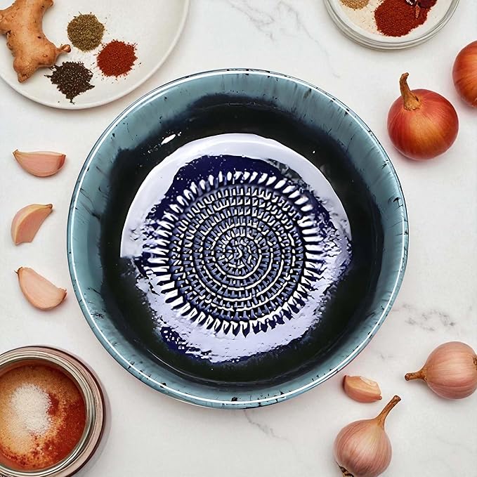 Ceramic Grater Bowl, Garlice Grater Plate, Handmade Ginger Grater, Mincer Bowl for Cheese &Vegetables, Ceramic Decorative Mincer, Hand Dish for Garlic (Cosmos Blue)