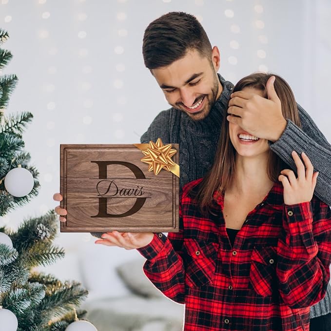 Personalized Cutting Board, Custom Wedding, Anniversary or Housewarming Realtor Closing Gift Idea, Wood Engraved Charcuterie, for Friends and Family, Monogram Initial Design 004