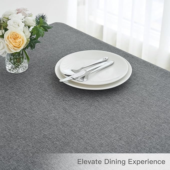 maxmill Rectangle Linen Texture Tablecloth Stain Proof Waterproof Wrinkle Free Washable Dining Table Cloth Wipeable Fabric Table Cover for Dining Room Farmhouse Tablecloths, 60 x 120 Inch, Dark Grey