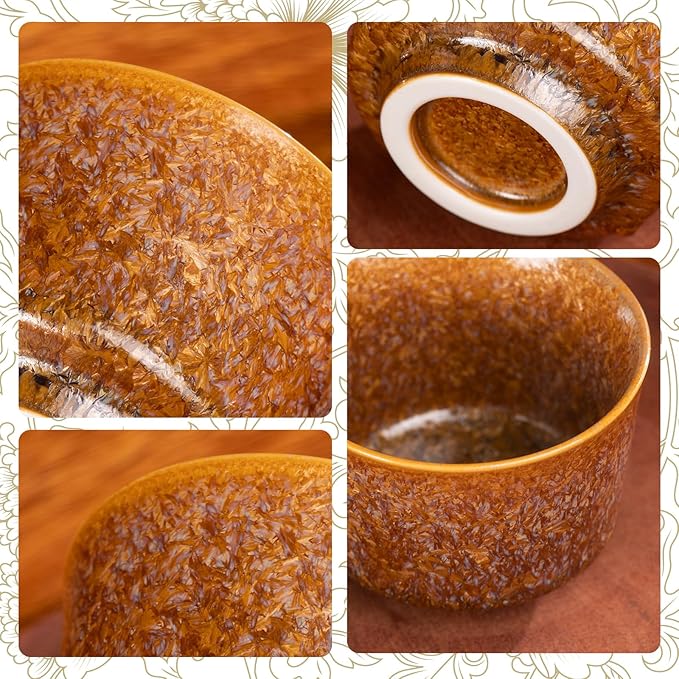 KAMMAK Ceramic Tea & Coffee Cups Set of 2 - Vintage Crystalline Glaze Espresso Mugs, 3.25oz Hand Painted for Afternoon Tea or Coffee, Birthday Gift for Women Men, Crystal Meditation Cup