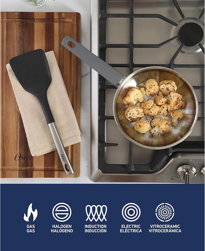 Oster Beauford 8-Inch Stainless Steel Frying Pan – Induction, Oven & Dishwasher Safe Skillet, Soft-Touch Gray Handle, 5-Ply Encapsulated Bottom