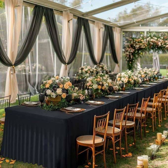Black Rectangle Spandex Tablecloth, Fitted Stretch Table Cover for 6FT Rectangular Tables, Wrinkle-Free Elastic Table Skirt for Wedding Party Banquet Birthday Buffet Event Restaurant Decor