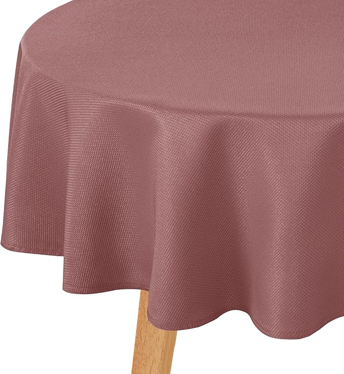 Hiasan Round Textured Tablecloth 60 Inch - Waterproof Spillproof Antiwrinkle Jacquard Table Cloth, Decorative Polyester Table Cover for Kitchen, Outdoor Picnic, Holiday and Parties, Dusty Rose