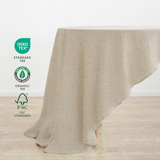 Linen World Round Linen Blend Tablecloth 90" Inch,Linen Loook Soft Cool & Breathable,Machine Washable Natural Table Cloth for Dining,Kitchen,Outdoor,Decorative Thanksgiving Christmas