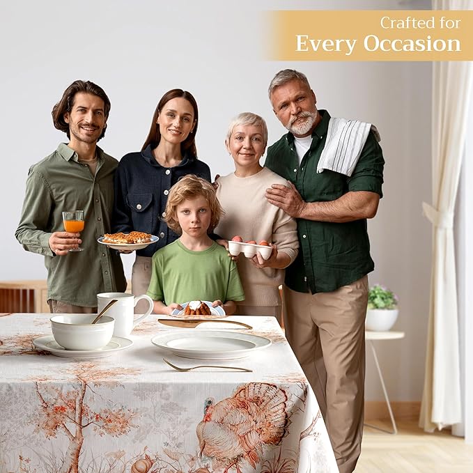 Maison d' Hermine Table Cloth Rectangle Table 100% Cotton 60 x 90 Inches Fall Tablecloth Reusable Everyday Use for Thanksgiving Christmas Decorations Dining Farmhouse Party (Giving Thanks)