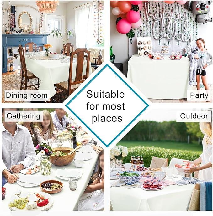 Hiasan Ivory Tablecloth for Rectangle Tables - Waterproof and Spillproof Washable Fabric Table Cloth for Dining Room Kitchen, 60 x 140 Inch