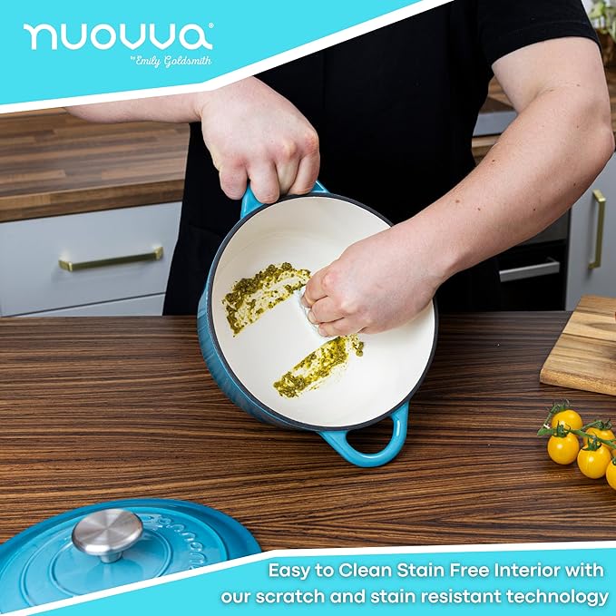 Cast Iron Dutch Oven with Lid – Non-Stick Ovenproof Enamelled Casserole Pot – Sturdy Dutch Oven Cookware – Blue, 3.1-Quart, 22cm – by Nuovva