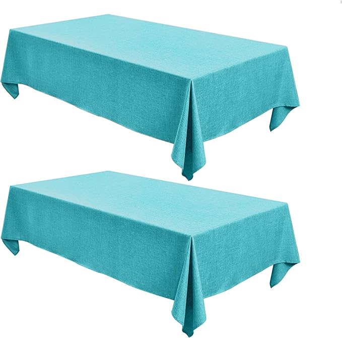 Fitable Faux Linen Tablecloths for Rectangle Tables: Water & Stain Resistant Farmhouse Table Cloth, Washable Burlap Textured Table Covers for Kitchen Dining Party(2 Pack, 52x70 Inch, Teal)