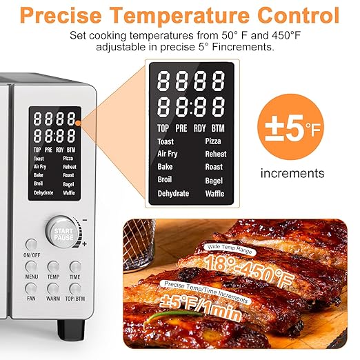 Nuwave Bravo Air Fryer Toaster Smart Oven, 10-in-1 Countertop Convection, 1800 Watts, 21-Qt Capacity, 50°-450°F Temp Controls, Top and Bottom Heater Adjustments 0%-100%, PFAS Free, Stainless Steel