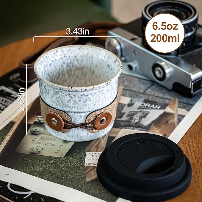 Coffee Mug, Ceramic Coffee Cups, Spill Proof Travel Coffee Tumbler with Lids, Microwave & Dishwasher Safe, Latte Cup, Heavy Mug for Men & Women, 6.5oz