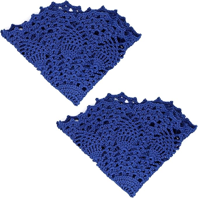 BIBITIME Lace Doilies Crochet Handmade Lace Coasters Round Placemat Rustic Table Doilies Decors for Kitchen Dining Room Party Dressers (11 inches to 12 inches,Pack of 2 PCS, Navy)