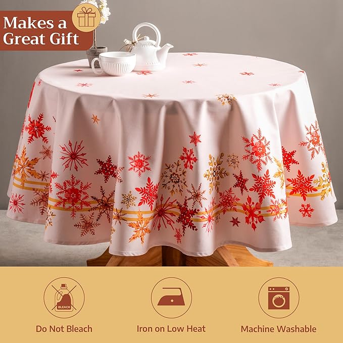 Maison d' Hermine Table Cloth Round Table 100% Cotton 69 Inches Fall Tablecloth Reusable Everyday Use for Thanksgiving Christmas Decorations Dining Farmhouse Party (Crystal Star)
