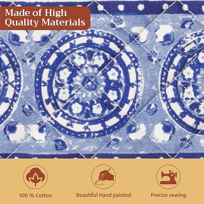 Maison d' Hermine Pot Holders 100% Cotton Heat Resistant Potholders 8" x 8" Hot Pads with Loop BBQ, Cooking, Baking, Grilling, Kitchen, Handling Hot Pans Spring/Summer (Pack of 1, Melodie Bleue)