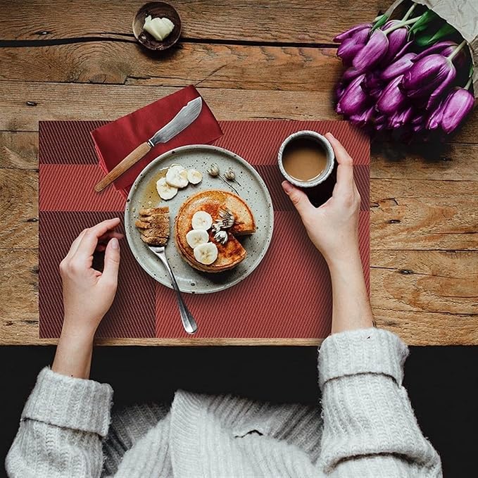 Heat-Stain Non-Slip Eco-Friendly Woven for Dining Table Washable PVC Kitchen Table Place Mats(JG-02,30X45CM_6PCS)