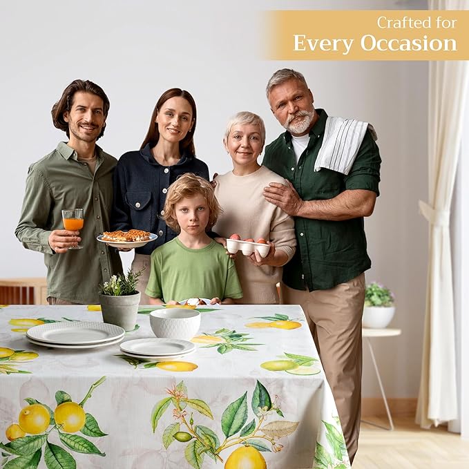 Maison d' Hermine Table Cloth Rectangle Table 100% Cotton 60 x 108 Inches Tablecloth Reusable Decorative for Dining Room Farmhouse Home Valentines Day Decorations Spring Summer - Limoncello