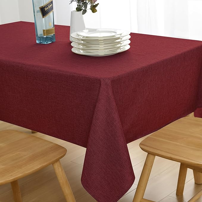 JIUZHEN Square Table Cloth Faux Linen Farmhouse Tablecloth Wrinkle Stain Resistant Valentines Tablecloth Fabric Table Cover for Kitchen, Dining Room, Parties and Camping, 54 x 54 Inch