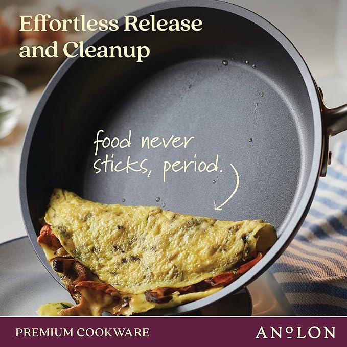 Anolon Accolade Forged Hard Anodized Nonstick Deep Frying Pan / Skillet with Helper Handle and Lid, 12 Inch - Moonstone Gray