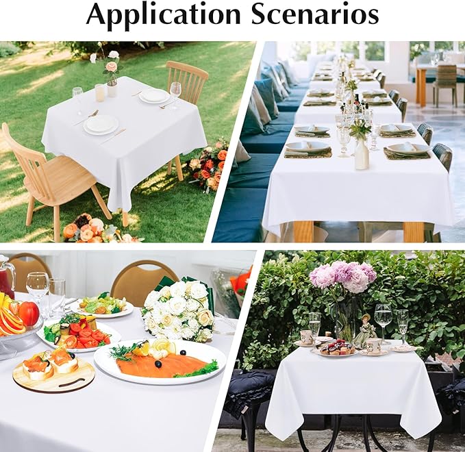 2 Pack Square Table Cloth 52X52 Inch White Washable Fabric Tablecloth Polyester Solid Dining Table Cover for Birthday Party Dinner Holiday Outdoor Indoor