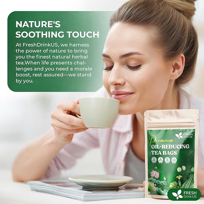 FreshDrinkUS, Oil-Reducing Herbal Tea – 10 Tea Bags | Blend of Winter Melon, Lotus Leaf, Ginger, Hawthorn, Gardenia Fruit, Rose, Cassia Seed & More | Naturally Caffeine-Free | Delicious Hot or Iced