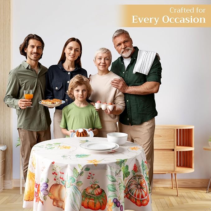 Maison d' Hermine Table Cloth Round Table 100% Cotton 69 Inches Fall Tablecloth Reusable Everyday Use for Thanksgiving Christmas Decorations Dining Farmhouse Party (Lumina)