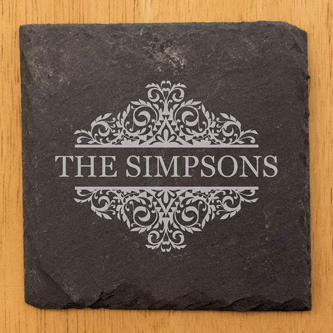 A Touch of Elegance: Personalized Slate Coasters with Family Monogram - Square Slate - Set of 8