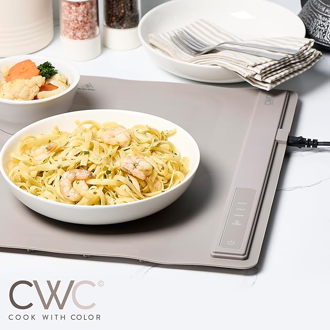 COOK WITH COLOR 350W Electric Food Warming Mat - Portable, Adjustable, Quick Heating Auto Shut-Off, Rollable Silicone Pad
