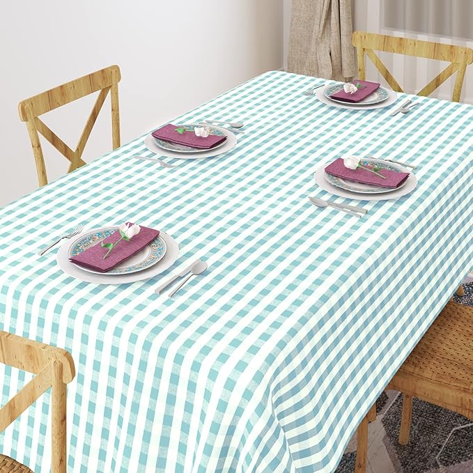 Urban Villa Tablecloth Buffalo Check Table Cloth Tabletop Cover Kitchen Dining Tablecloth 100%Cotton Great Parties Wedding Holiday Dinner Aqua/White Color Rectangle 60X102Inches 8-10 Seats Table Cloth