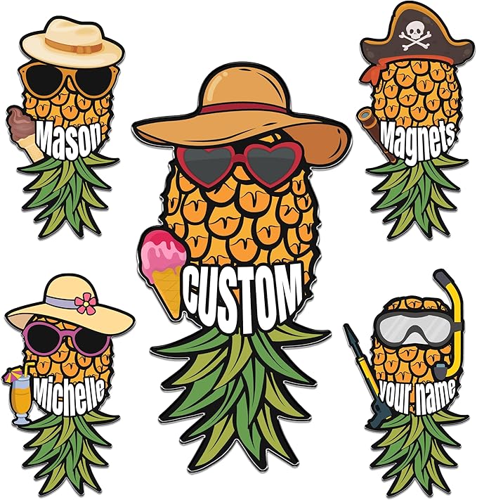 Custom Upside Down Pineapple Cruise Door Magnets Stickers Decals Magnetic Reusable Cruiser Ship Magnet for Doors Car Fridge Refrigerator Birthday Kitchen Decor