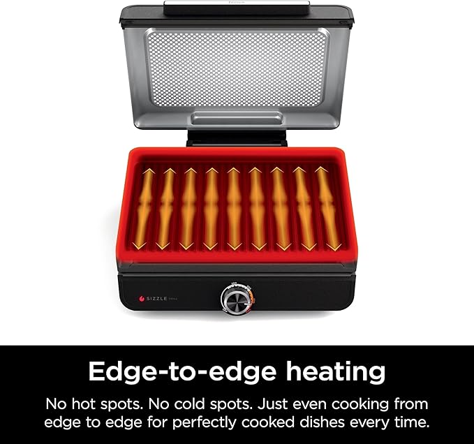 Ninja GR100 Sizzle Smokeless Indoor Grill with Nonstick Grill Plate, Dishwasher-Safe Removable Mesh Lid, 500F Max Heat, Even Edge-to-Edge Cooking, Black (Renewed)
