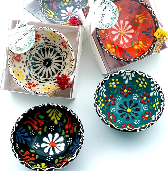 Bridal shower favors, 16 Set of Ceramic Bowls, Wedding Favors for Guests Bulk, Baby Shower Favors Bulk, Mexico Wedding Party Favors, 3.14 inches dimension (White Box)