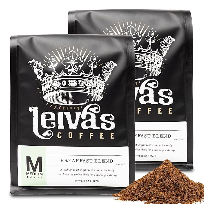 Leiva’s Breakfast Blend Medium Roast Coffee, Roasted to Order, Small Batch Guatemalan Beans – Organic Single Origin Coffee Ground - Low Acidity Medium Roast for Drip & French Press Brews (2 Pack)