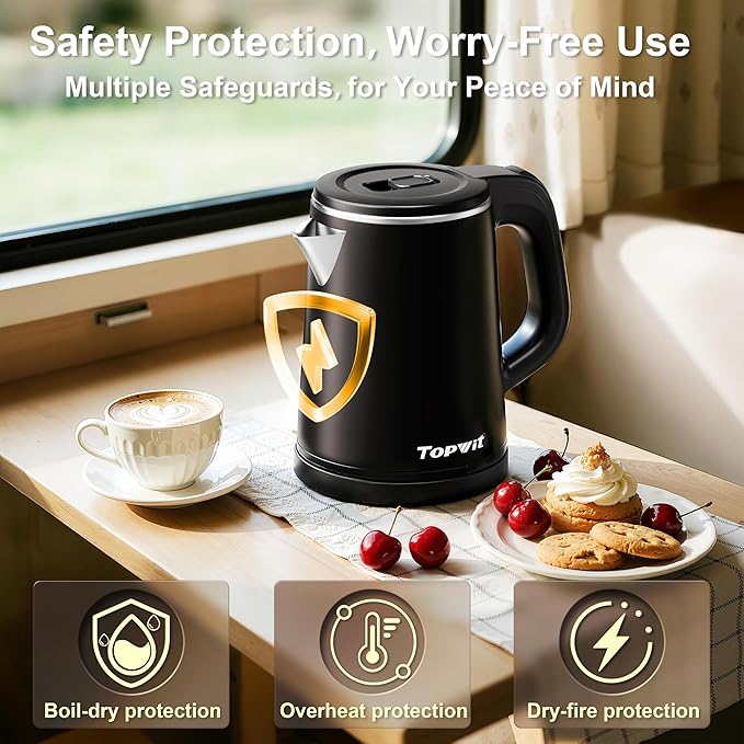0.8L Small Electric Kettle, Portable Travel Kettle Stainless Steel - 800W Fast Boiling, Auto Shut-Off & Boil-Dry Protection, Tea Kettle for Home, Office, Business Trip, Hotel, Dorm
