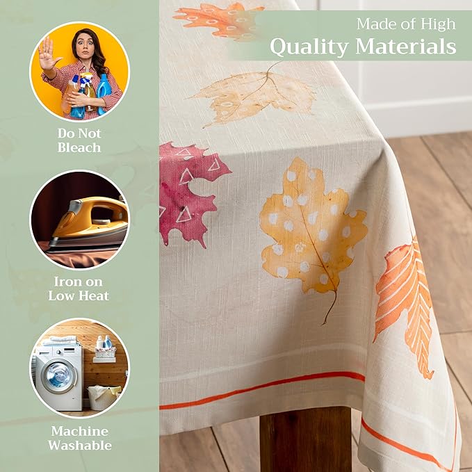 Maison d' Hermine Table Cloth Rectangle Table 100% Cotton 60 x 90 Inches Fall Tablecloth Reusable Everyday Use for Thanksgiving Christmas Decorations Dining Farmhouse Party (Colours of Autumn)