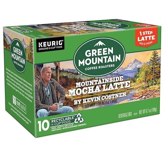Green Mountain Coffee Roasters Mountainside Mocha Latte, One Step Latte Single Serve Keurig K-Cup Pods, 10-Count Box